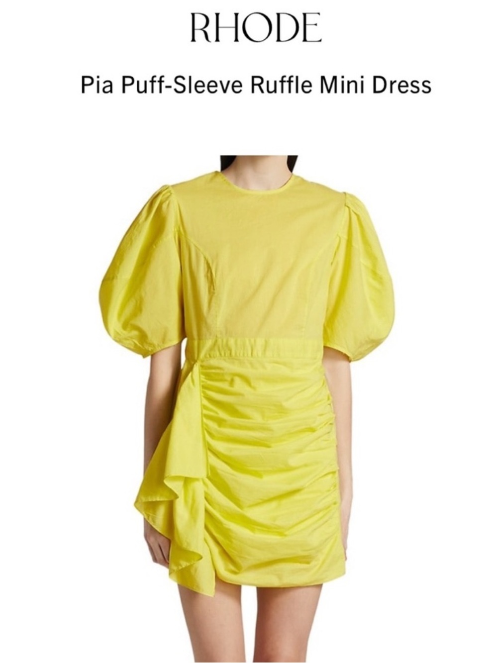RHODE Puff-Sleeve Ruffle Mini Dress in Citrine Yellow Size S 💛